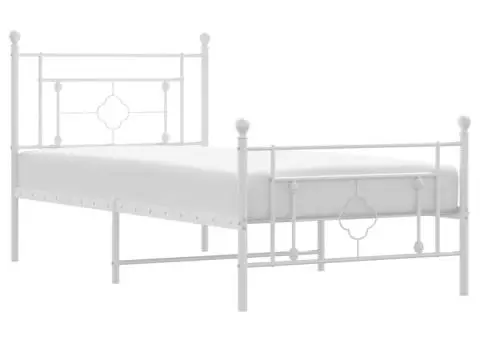 Cadru de pat metalic cu tăblie de cap/picioare, alb, 90x190 cm - 2/5