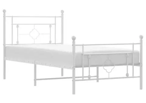 Cadru de pat metalic cu tăblie de cap/picioare, alb, 100x200 cm - 2/5