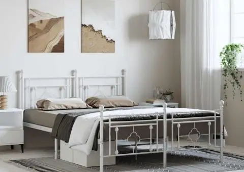 Cadru de pat metalic cu tăblie, alb, 150x200 cm - 1/5