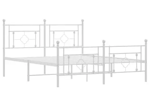 Cadru de pat metalic cu tăblie, alb, 150x200 cm - 4/5