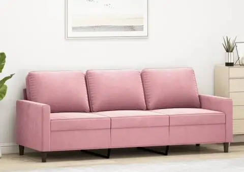 Canapea cu 3 locuri, roz, 180 cm, catifea - 1/5