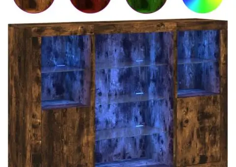 Servantă cu lumini LED, 3 buc., stejar fumuriu, lemn prelucrat - 2/5