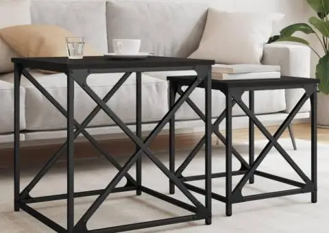 Mese suprapuse de cafea, 2 buc, negru, lemn prelucrat - 1/5