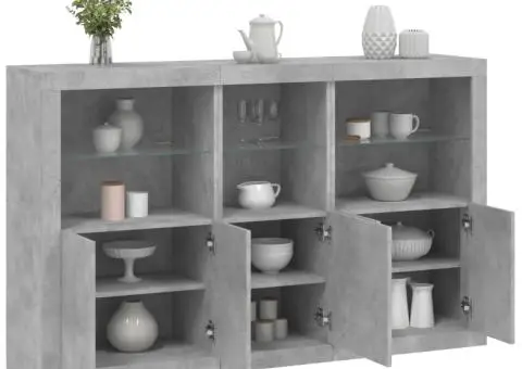 Servantă cu lumini LED, gri beton, 162x37x100 cm - 1/5