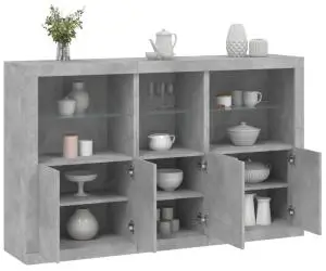 vidaXL Servantă cu lumini LED, gri beton, 162x37x100 cm