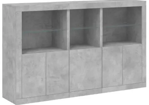 Servantă cu lumini LED, gri beton, 162x37x100 cm - 3/5