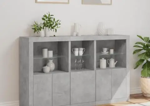 Servantă cu lumini LED, gri beton, 162x37x100 cm - 4/5