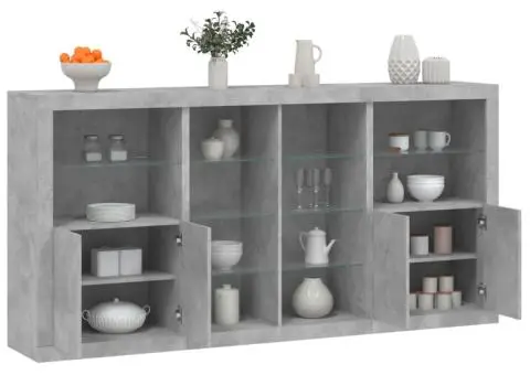 Servantă cu lumini LED, gri beton, 202x37x100 cm - 1/5