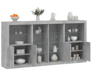 vidaXL Servantă cu lumini LED, gri beton, 202x37x100 cm