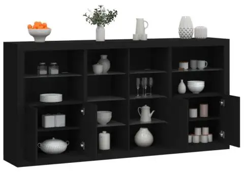 Servantă cu lumini LED, negru, 202x37x100 cm - 1/5