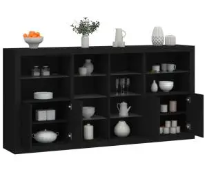 vidaXL Servantă cu lumini LED, negru, 202x37x100 cm