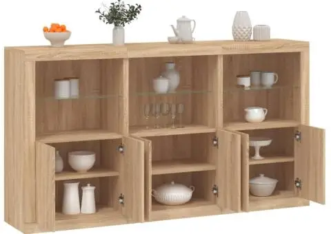 Servantă cu lumini LED, stejar sonoma, 181,5x37x100 cm - 1/5