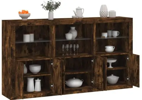 Servantă cu lumini LED, stejar fumuriu, 181,5x37x100 cm - 1/5