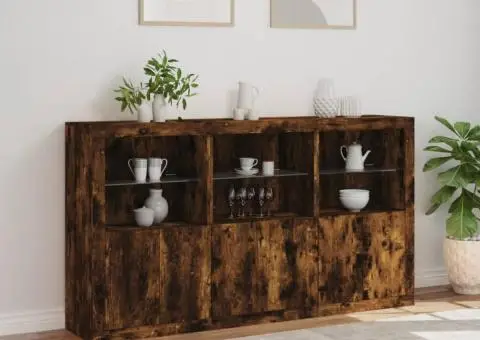 Servantă cu lumini LED, stejar fumuriu, 181,5x37x100 cm - 4/5