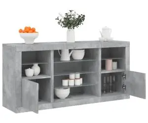 vidaXL Servantă cu lumini LED, gri beton, 142,5x37x67 cm