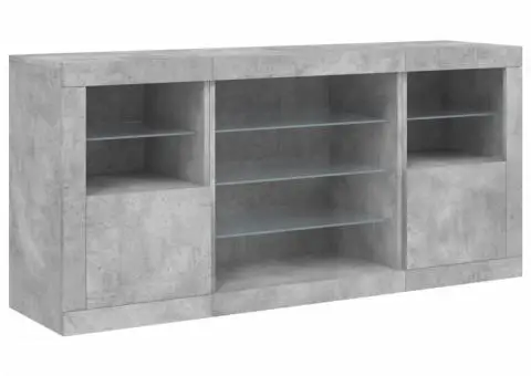 Servantă cu lumini LED, gri beton, 142,5x37x67 cm - 5/5
