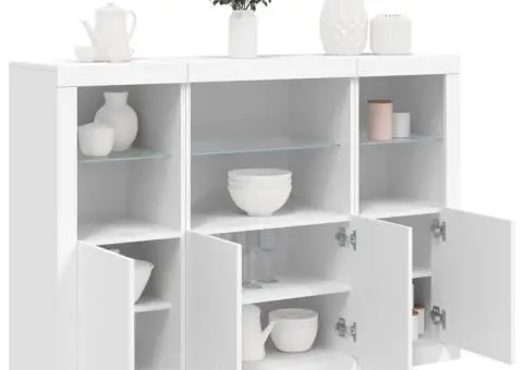 Servantă cu lumini LED, 3 buc., alb, lemn prelucrat - 1/5