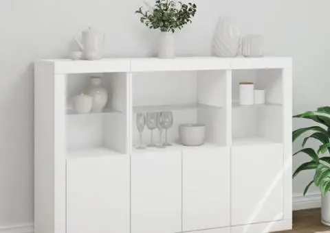 Servantă cu lumini LED, 3 buc., alb, lemn prelucrat - 4/5