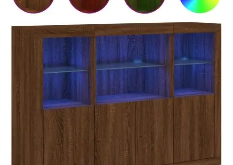 Servantă cu lumini LED, 3 buc., stejar maro, lemn prelucrat - 2/5