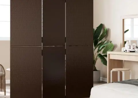 Separator de cameră cu 3 panouri, maro, poliratan - 3/5