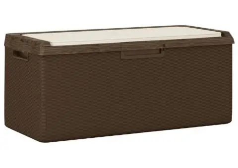 Cutie depozitare de grădină cu pernă de șezut, maro, 350 L, PP - 2/5
