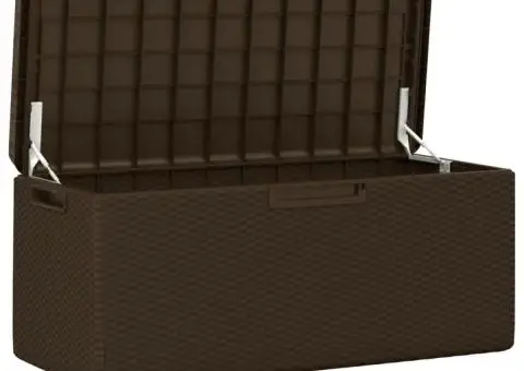 Cutie depozitare de grădină cu pernă de șezut, maro, 350 L, PP - 5/5