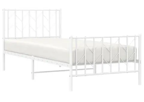 Cadru de pat metalic cu tăblie de cap/picioare, alb, 90x200 cm - 3/5