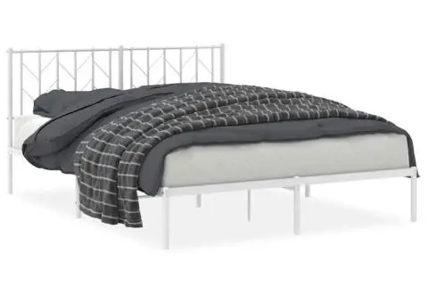 Cadru de pat metalic cu tăblie, alb, 150x200 cm - 2/5