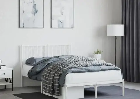 Cadru de pat metalic cu tăblie, alb, 120x190 cm - 1/5