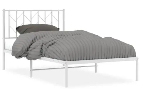 Cadru de pat din metal cu tăblie, alb, 100x200 cm - 2/5