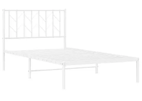 Cadru de pat din metal cu tăblie, alb, 100x200 cm - 4/5