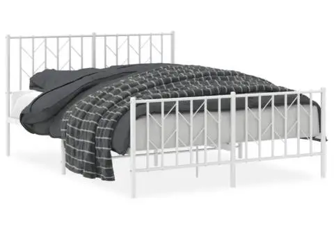 Cadru pat metalic cu tăblie de cap/picioare , alb, 140x190 cm - 2/5