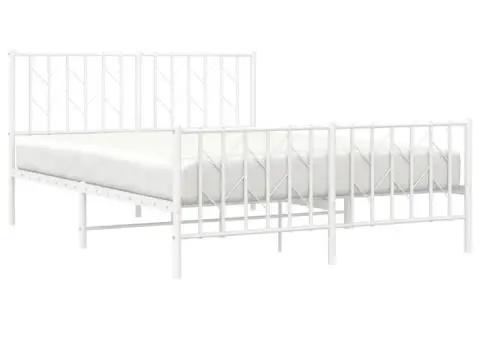 Cadru pat metalic cu tăblie de cap/picioare , alb, 140x190 cm - 3/5