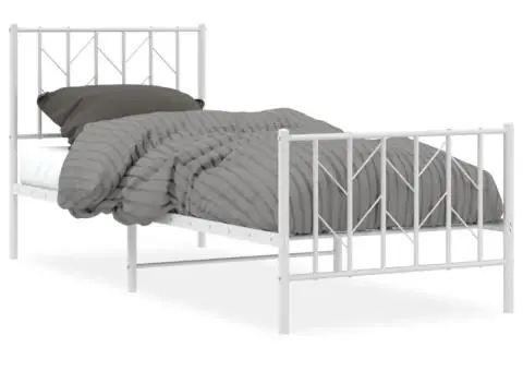 Cadru de pat metalic cu tăblie de cap/picioare alb, 80x200 cm - 2/5