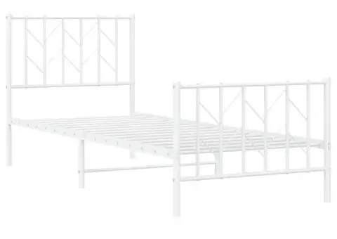 Cadru de pat metalic cu tăblie de cap/picioare alb, 80x200 cm - 4/5
