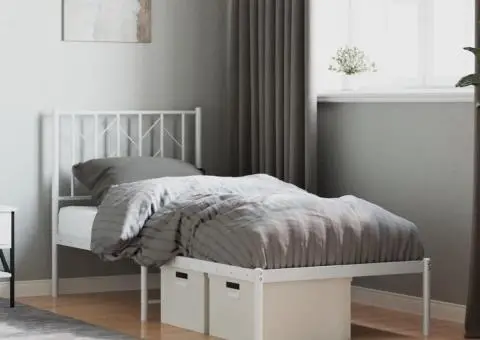 Cadru de pat metalic fără saltea, cu tăblie, alb, 75x190 cm - 1/5