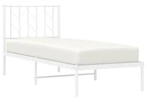 Cadru de pat metalic fără saltea, cu tăblie, alb, 75x190 cm - 3/5