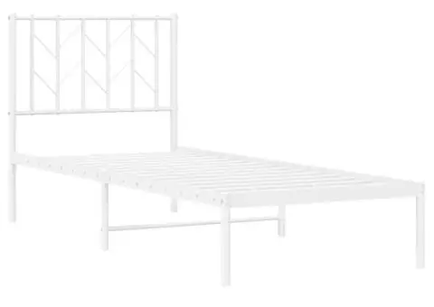 Cadru de pat metalic fără saltea, cu tăblie, alb, 75x190 cm - 4/5