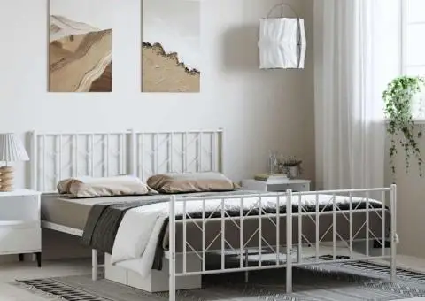 Cadru pat metalic cu tăblie de cap/picioare , alb, 150x200 cm - 1/5