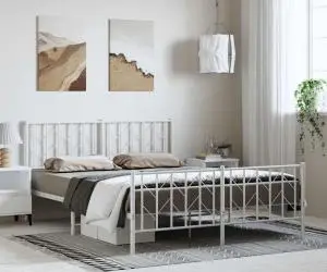 vidaXL Cadru pat metalic cu tăblie de cap/picioare , alb, 150x200 cm