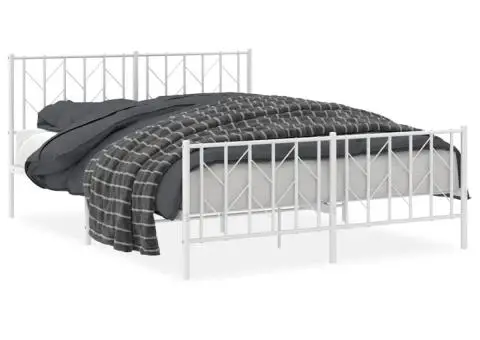 Cadru pat metalic cu tăblie de cap/picioare , alb, 150x200 cm - 2/5