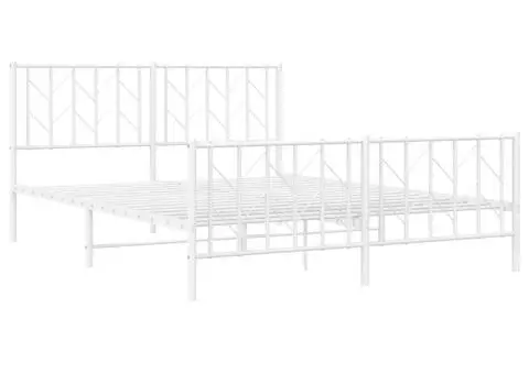 Cadru pat metalic cu tăblie de cap/picioare , alb, 150x200 cm - 4/5