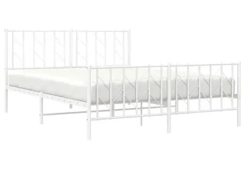 Cadru pat metalic cu tăblie de cap/picioare , alb, 150x200 cm - 5/5