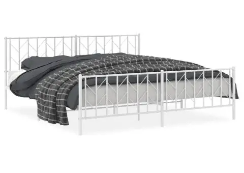 Cadru pat metalic cu tăblie de cap/picioare , alb, 193x203 cm - 2/5
