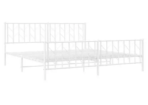 Cadru pat metalic cu tăblie de cap/picioare , alb, 193x203 cm - 4/5