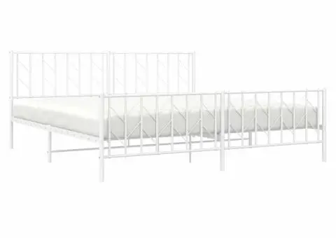 Cadru pat metalic cu tăblie de cap/picioare , alb, 193x203 cm - 5/5