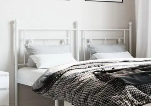 Tăblie de pat metalică, alb, 150 cm - 1/5