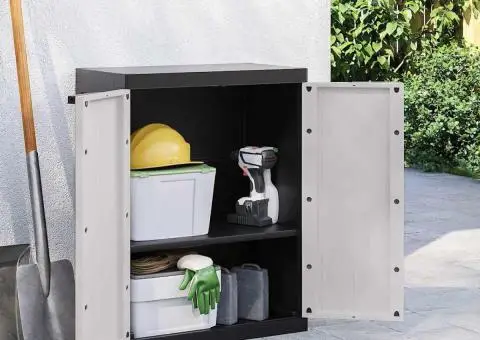 Dulap depozitare de exterior, gri și negru, 65x37x85 cm, PP - 1/5