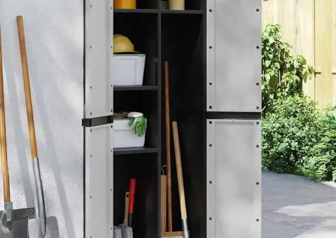 Dulap depozitare de exterior, gri și negru, 65x37x165 cm, PP - 1/5