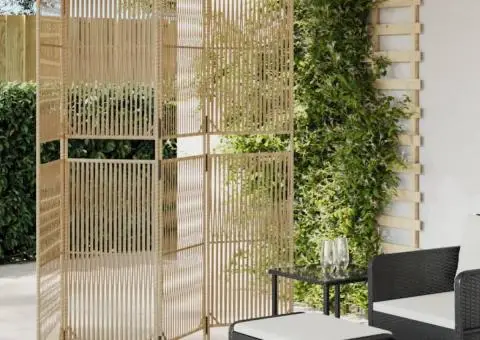 Separator de cameră cu 4 panouri, bej, poliratan - 1/5